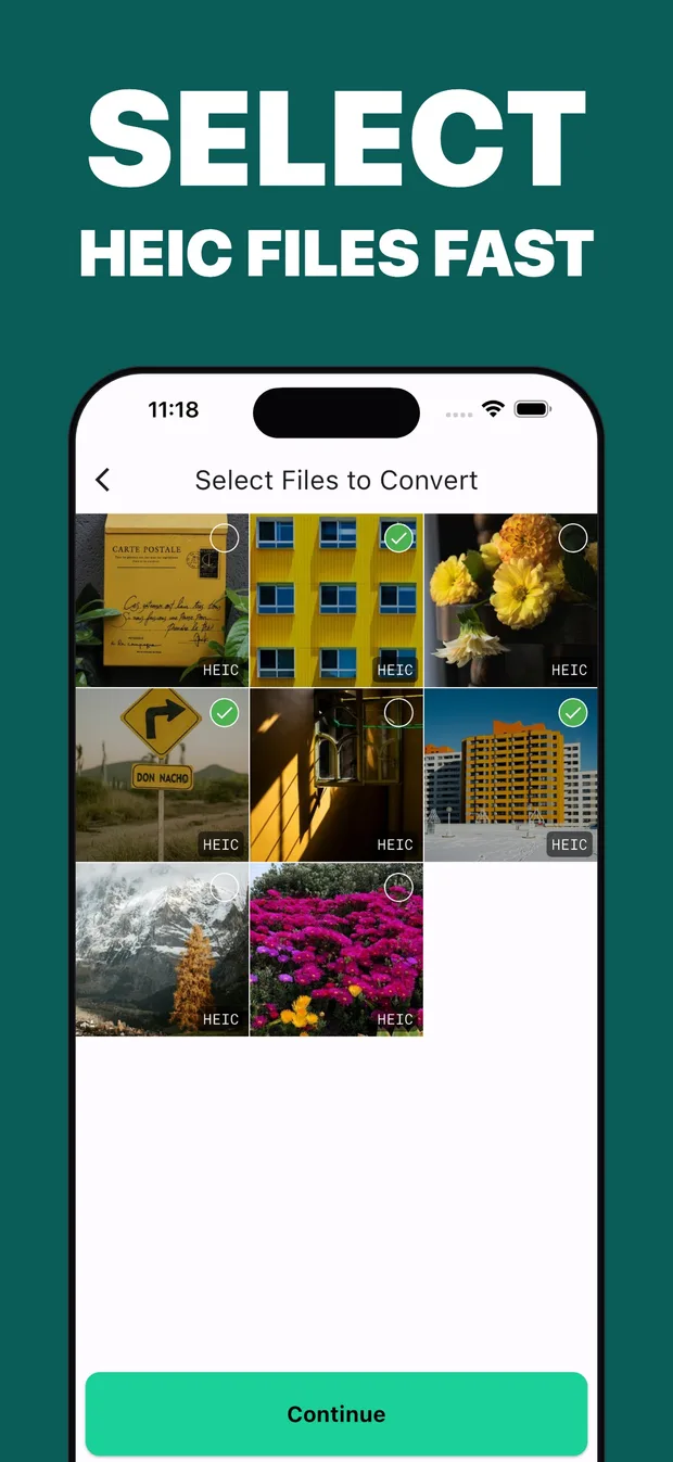 Selecting multiple HEIC photos to convert in the app